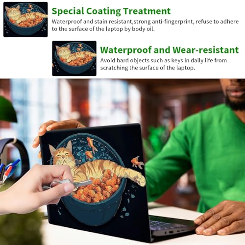 Laptop Skin Sticker Decal, Universal Protective Cover Fit 12 13 14 15.6 Inch Notebook, Reusable Water-Resistant Vinyl Decal w/ 2 Wrist Pads for Business Travel Office, Cat and Fish - color: Cat and Fish