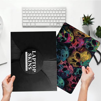 Universal Laptop Skin Sticker with 2 Wrist Pad Skins, Waterproof Scratch Resistant Vinyl Laptop Cover Decal, Cut to Fit for 11–15.6 Inch MacBook HP Dell Lenovo, Colorful Skulls - color: Colorful Skulls