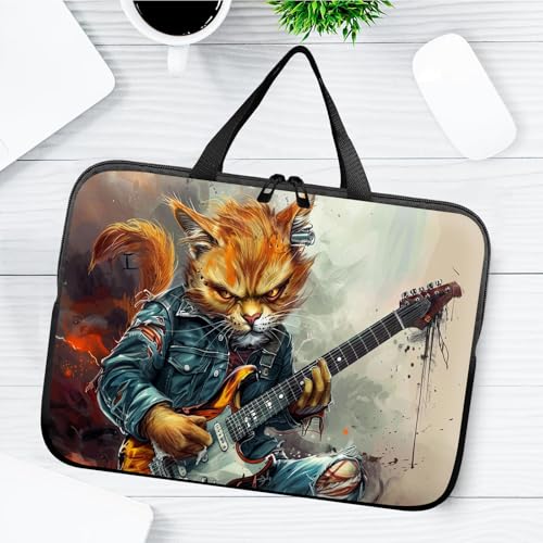14" 15" Laptop Handle Bag Computer Bag,14.2" 15.4 inch Pouch Holder Notebook Sleeve Cover Compatible for Dell,Lenovo,Toshiba HP, Asus Notebook Messenger Briefcase-Cat Playing Guitar - color: Cat Playing Guitar