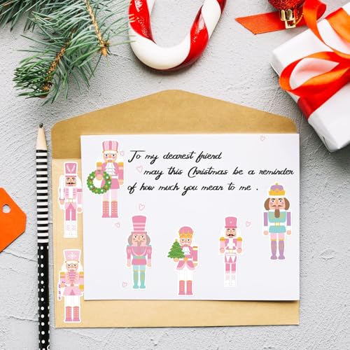 CNhoqc Christmas Nutcracker Sticker Rolls, 1000Pcs Pink Nutcracher Stickers | Self Adhesive, Waterproof Vinyl, Water Bottles Laptop, Christmas Birthday Party Favor, Stocking Stuffers, Greeting Card Makin - style: Christmas Nutcracker