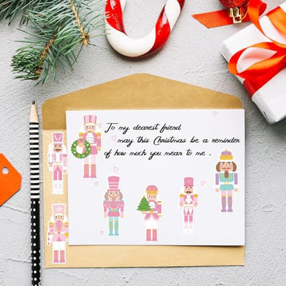 CNhoqc Christmas Nutcracker Sticker Rolls, 1000Pcs Pink Nutcracher Stickers | Self Adhesive, Waterproof Vinyl, Water Bottles Laptop, Christmas Birthday Party Favor, Stocking Stuffers, Greeting Card Makin - style: Christmas Nutcracker