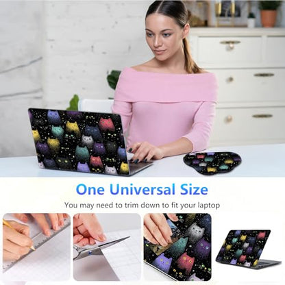 Laptop Skin Sticker Decal 15-15.6 Inch with Cute Mouse Pad, Universal Reusable Vinyl Sticker for 12.1 13 13.3 14 15.4 Inch Netbook and Notebook PC, Colorful Space Cats - color: Colorful Space Cats