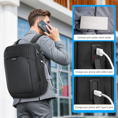 MOSISO 15.6-16 inch Waterproof Laptop Backpack with USB Charging Port & Front Wet & Dry Pocket, Business Commute Backpack, 16 inch Laptop Bag Casual Daypack for College Work Business, Black