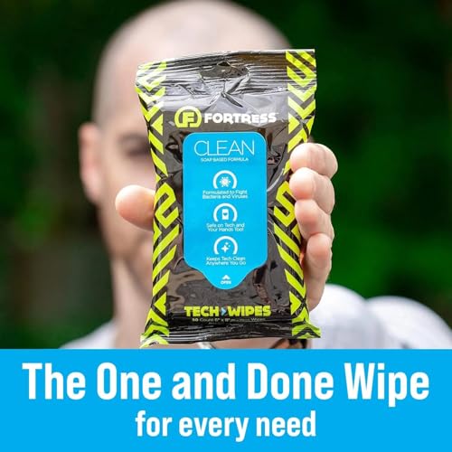 Fortress Electronic Wipes With Microfiber Cloth (25 ct.) To-Go Tech Wipes for Screens, Phones, Keyboards, TV Monitors, Computer Screens, and More [Travel Size] Skin-Safe - style: With Microfiber Cloth