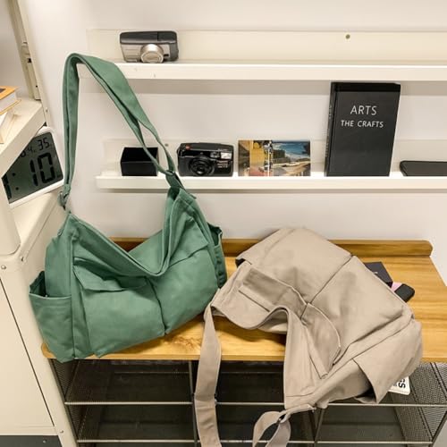 Cute Canvas Tote Bag for School/Work/Travel, Large Crossbody Messenger Bag Laptop Shoulder Bag - color: Dark Forest Green