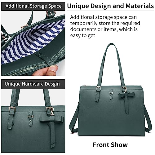 Keyli 4pc Sets Laptop Bag for Women Large Leather Laptop Briefcase with USB Charging Port Computer Shoulder tote Bags Purse - color: Green