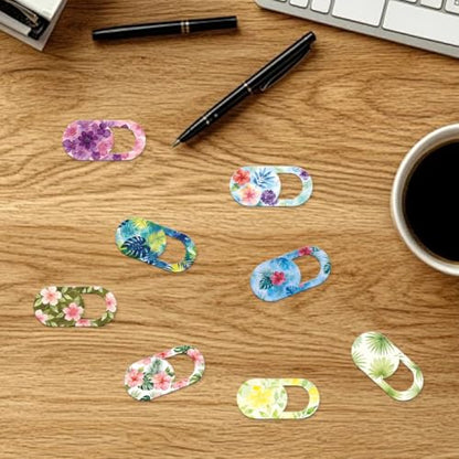 8Pcs 8 Styles Camera Cover Slide Flowers Pattern 0.03 Inch Phone Front Camera Blocker for Mini PC Desktop Computer Tablet Notebook Plastic Durable Privacy Protectors for Home Office Use - color: Flower-3