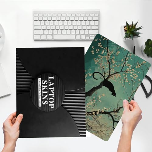 Universal Laptop Skin Sticker with 2 Wrist Pad Skins, Waterproof Scratch Resistant Vinyl Laptop Cover Decal, Cut to Fit for 11–15.6 Inch MacBook HP Dell Lenovo, Black Cat Plum Blossom - color: Black Cat Plum Blossom