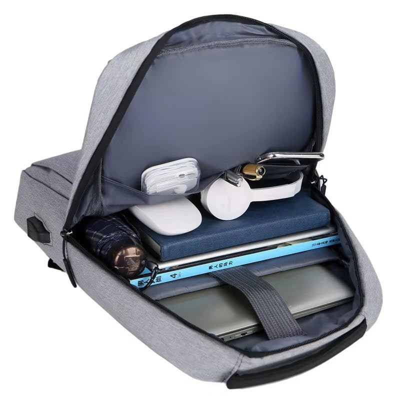 15.6 Inch Minimalist Laptop Backpack for Men Women Water Resistant Business Work Backpack with External USB Charging Port Lightweight Multi Compartment Travel Daypack Grey