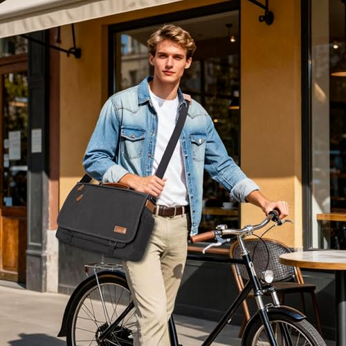 ESTARER Men's Messenger Bag 17.3 Inch Upgraded, Water-resistant Canvas Laptop Bag, Computer Shoulder Bag for College Travel Work, Dark Grey - color: 17.3" Buckle-dark Gray