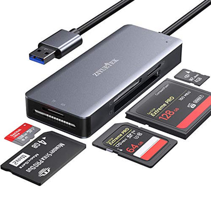 CF Card Reader,USB 3.0 to Compact Flash Memory Card Reader Adapter 5Gbps Read 5 Cards Simultaneously for SDXC, SDHC, SD, Micro SDXC, Micro SD, Micro SDHC, M2, MS, CF and UHS-I Card (Grey) - size: USB-3.0