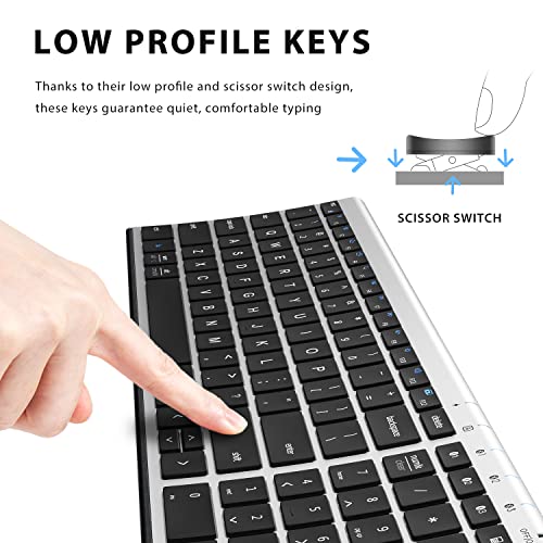 iClever BK10 Bluetooth Keyboard, Wireless Rechargeable Ultra-Slim Keyboard with Long Battery Life, Compatible with iOS, Android, Windows, Mac for iPad, Tablet, Laptop, PC, Phone (Silver Black) - color: silver black