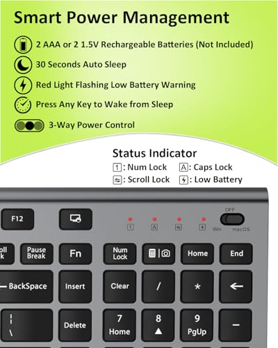 FENIFOX Wireless Silent Keyboard, Ultra Quiet USB C Low Profile Compact Full Size with Number Pad Flat Slim Thin Soft Touch for Mac Computer MacBook iMac PC Laptop Desktop Office (Black and Grey) - color: Black and Grey
