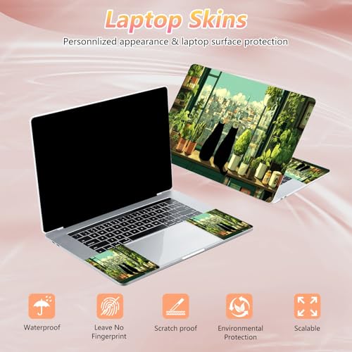 Laptop Skin Sticker Decal 12" 13" 13.3" 14" 15" 15.6",Waterproof Scratch Resistant Vinyl,Reusable Easy to Apply,for MacBook HP Dell Notebooks Netbooks Laptop,2 Wrist Pads,Cute Cat Window Plant - color: Cute Cat Window Plant