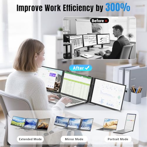 Laptop Screen Extender 0.17" Ultra-Thin, 14" 1080P FHD IPS Portable Monitor, Triple Screen Laptop Monitor Extender for 13"-17" Laptops, Plug & Play for Windows/Mac/Android/Chrome/PS5