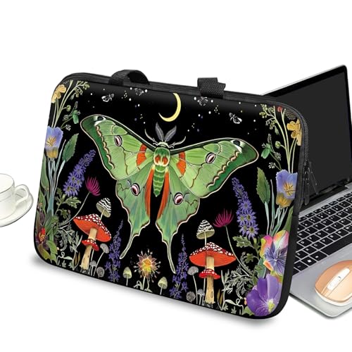 Universal Laptop Case Sleeve 10 inch with Handle and Zipper, Kids Tablet Carrying Case Messenger Bag Portable Tote Bag for 7-10 inch iPad/Notebook/eBook/Readers, Green Moth Moon - color: Green Moth Moon, size: 10 inch