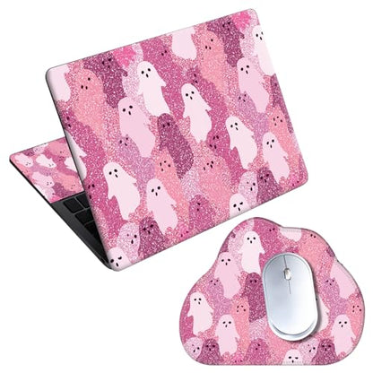 Laptop Skin Sticker Decal 15-15.6 Inch with Cute Mouse Pad, Universal Reusable Vinyl Sticker for 12.1 13 13.3 14 15.4 Inch Netbook and Notebook PC, Pink Glitter Ghost - color: Pink Glitter Ghost