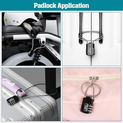 Wire Rope Cable Lock with Resettable Code, Zinc Alloy - Combo Mini Lock for Helmet, Luggage, Ski, Snowboard, Bikes, Travel, Stroller & Cabinet Handle - size: 15 Inch