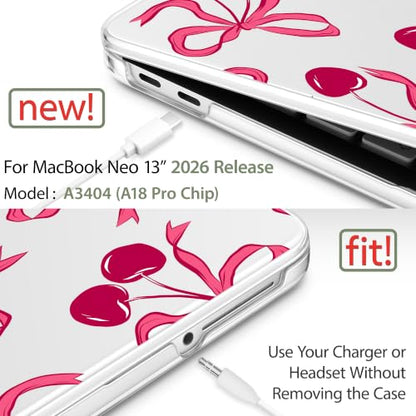 Compatible with MacBook Neo 13 inch (2026 Release A3404) (A18 Pro) with Liquid Retina Display, Printed Slim Protective Case with Screen Protector & Keybaord Cover, Red Cherries - color: Red cherries