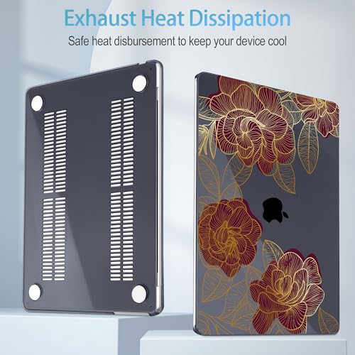 Mektron for 2026/2025/2024/2023 MacBook Air 15 INCH M5 A3448 /M4 A3241 /M3 A3114 /M2 A2941 Case, Printed Plastic Hard Shell Cover with 15.3" Liquid Retina Display Touch ID, Golden Rose - color: Golden Rose