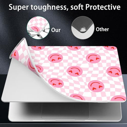 for 2026 MacBook Air 13-inch Laptop Case M5 2026 M4 2025 M3 2024 M2 2022 Release Model A3449 A3240 A3113 A2681, Hard Shell Cover for MacBook Air 13.6 inch, Pink Smile & Checkered - color: Pink Smile & Checkered