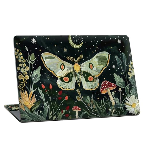 Universal Laptop Skin Sticker with 2 Wrist Pad Skins, Waterproof Scratch Resistant Vinyl Laptop Cover Decal, Cut to Fit for 11–15.6 Inch MacBook HP Dell Lenovo, Moth Butterfly Moon - color: Moth Butterfly Moon
