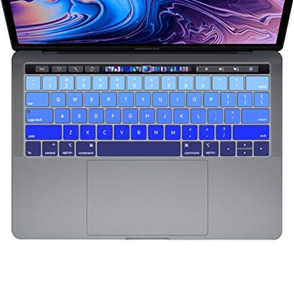 ProElife Blue Gradient Keyboard Cover Ultra Thin Keyboard Protector Skin for MacBook Pro with Touch Bar 13-inch 15-inch (Model A2159, A1989, A1990, A1706, A1707) (2019 2018 2017 2016) (Ombre Blue) | Ombre Blue, Ultra-Thin (0.26 mm), Silicone Protective Sk