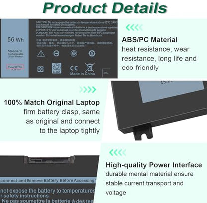 DMKAOLLK 56WH 33YDH Laptop Battery for Dell Inspiron 17 7000 7778 7779 7786 7773 15 7577 G3 3579 3779 G5 5587 G7 7588 Latitude 13 3380 14 3490 15 3590 3580 PVHT1 P30E 81PF3 081PF3 12 Months Warranty - size: 9.5*4.12*0.38inch