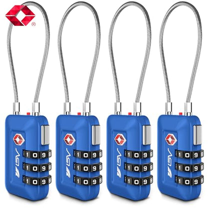 TSA Accpeted Luggage Travel Lock, Set-Your-Own Combination Lock for School Gym Locker, Luggage Suitcase Baggage Locks, Filing Cabinets, Toolbox, Case (Blue, 4 Pack) - color: Blue 4-Pack