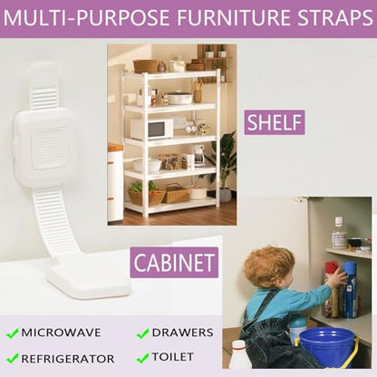 No Drill Adhesive Furniture Anchor, 2Pack | Upgraded, Adjustable Anti Tip, Furniture Wall Straps, Baby Proofing & Pets - size: 2 Pack
