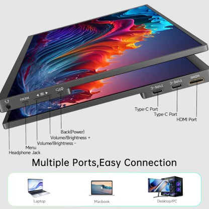 15.6” Portable Monitor Touchscreen, FHD 1080P IPS USB-C External Monitor, Ultra Responsive 10-Point Touch Laptop Second Screen, Lightweight Travel Monitor for Windows PC - size: 15.6"Touch
