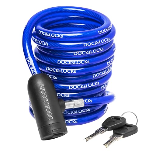 Coiled Security Cable Lock (5' to 25’ Lengths) with Keys, 20ft | Weatherproof, Multi-Purpose, Anti-Theft Protection, 10mm Diameter, For Kayaks, Bikes, Paddleboards, Scooters, Equipment - size: 20ft