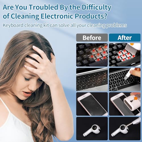 Keyboard Cleaner Laptop Cleaning Kit - All in One Computer Tech Cleaning Brush, Multi-Function Pc Accessories with Airpod Cleaning Kit, Electronic Laptop Screen Cleaner for MacBook, iPhone, Gaming - color: Bright White
