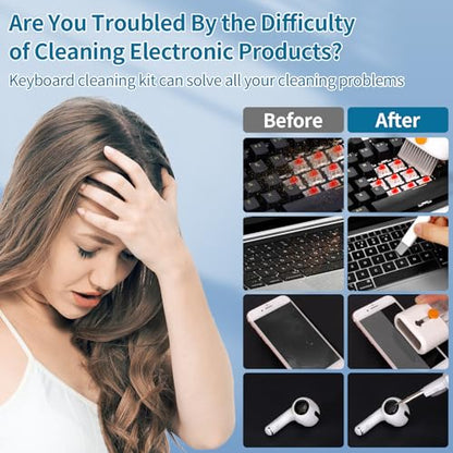 Keyboard Cleaner Laptop Cleaning Kit - All in One Computer Tech Cleaning Brush, Multi-Function Pc Accessories with Airpod Cleaning Kit, Electronic Laptop Screen Cleaner for MacBook, iPhone, Gaming - color: Bright White