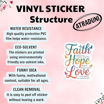 (3Pcs) Faith Hope Love Stickers Christian Inspirational Bible Verse Quote Religious Scripture Prayer Gifts Waterproof Vinyl Decal for Kindle Water Bottle Bumper Car Hard Hat Phone Laptop Size 3"x2" - color: Faith Hope Love