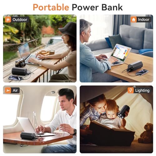 AC Outlet Laptop Power Bank, 65W PD Portable Laptop Charger, 100W/27000mAh Power Station Travel Portable Battery Pack for Outdoor Camping Travel Home Office Hurricane Emergency Use1