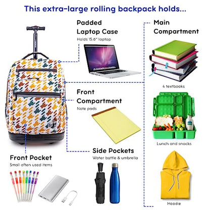 J World Sundance Laptop Rolling Backpack for Girls Boys. Roller Bookbag with Wheels, 20 Inch, Vivid Tweed - color: Vivid Tweed