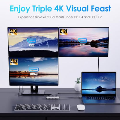 WAVLINK Laptop Docking Station, Quad Monitors, Dual DisplayPort, HDMI, VGA | Single 8K@60Hz, 100W PD in,3×USB-A for wireless devices, Compatible with Dell/HP/Lenovo, Windows Only