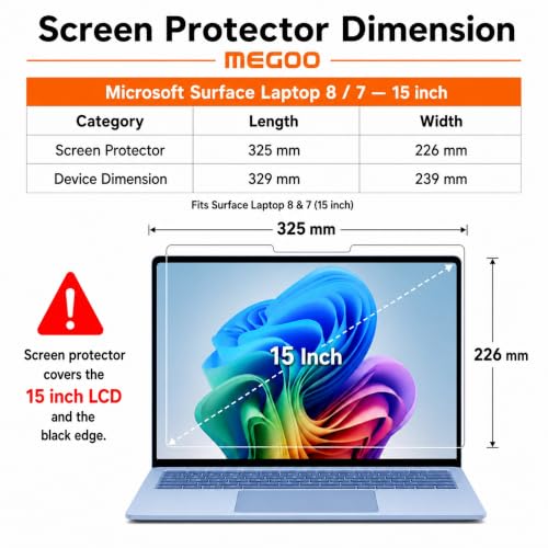 Megoo ArmorShield Glass Screen Protector for Surface Laptop 8/7 15 Inch | 9H Tempered Glass, HD Clear, Scratch Resistant, 2 Pack - size: Surface Laptop 15"