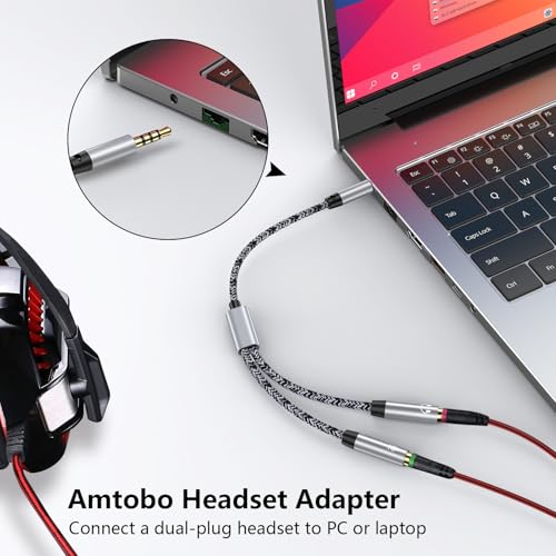 Headphone Mic Splitter [10in], 3.5mm 2 TRS Female to 1 TRRS Male Mic and Audio Y Splitter Extension Cable Headset Adapter Cable Braided for New Version Laptop/Xbox/Tablets/PS4/PS5/PC Gaming Headsets