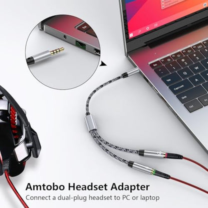 Headphone Mic Splitter [10in], 3.5mm 2 TRS Female to 1 TRRS Male Mic and Audio Y Splitter Extension Cable Headset Adapter Cable Braided for New Version Laptop/Xbox/Tablets/PS4/PS5/PC Gaming Headsets