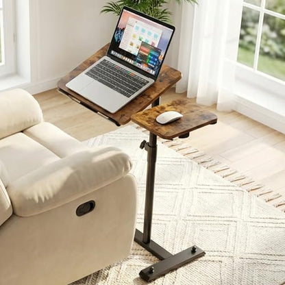 YUHFERA Rolling Table for Laptop Stand, Height and Angle Adjustable Over Bed Table with Wheels, Tilt-Top Laptop Desk for Couch with Cup Holder, Bed Table Tray for Eating (Brown) - color: Brown