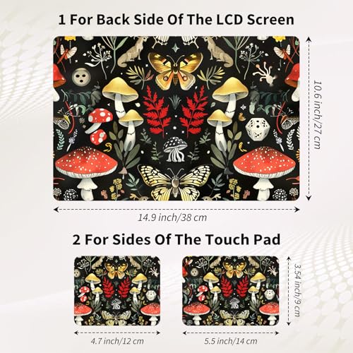 15.6 Inch Laptop Skin Sticker, Reusable Vinyl Cover Protector with 2 Wrist Pad Skins, Removable Waterproof Scratch-Resistant for 12-15.6 Inch Laptop Notebook,Mushrooms Moths - color: Mushrooms Moths