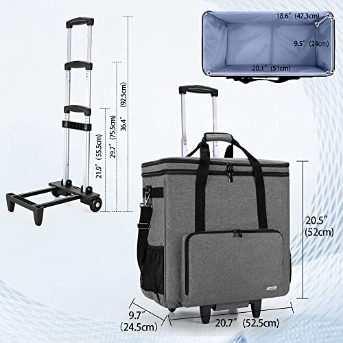 Rolling PC Carrying Case, Double Layers Desktop Tower Bag, Gray | Wheeled Computer Desktop Tower Case with Shoulder Straps Fit ATX/M-ATX Motherboards, Keyboard, Mouse, Cables & Earphones - color: Gray