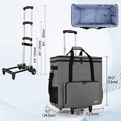 Rolling PC Carrying Case, Double Layers Desktop Tower Bag, Gray | Wheeled Computer Desktop Tower Case with Shoulder Straps Fit ATX/M-ATX Motherboards, Keyboard, Mouse, Cables & Earphones - color: Gray