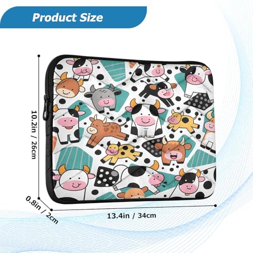 Lively Cow Pattern Padded Laptop Sleeve Case 13 Inch Soft Quilted Laptop Bag Waterproof Computer Sleeves - color: Lively Cow Pattern, size: Medium