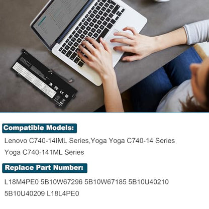 L18M4PE0 Laptop Battery for Lenovo Yoga C740-14 C740-14IML 81TC 81TC006VGE 81TC002RGE Series 5B10W67296 5B10U40209 L18L4PE0 5B10W67185 SB10W67368 5B10U40210 SB10W67235 L18L4PEO L18M4PEO 2ICP5/41/110-2 - size: 10.16*3.66*0.2inch L18M4PE0