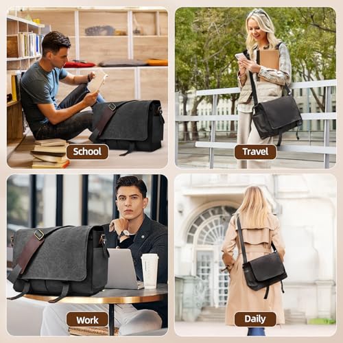 Messenger Bag for men Laptop Bag UnisexRetro Canvas Bag14-15.6 inches Casual single shoulder bag For Work College Travel - color: Black