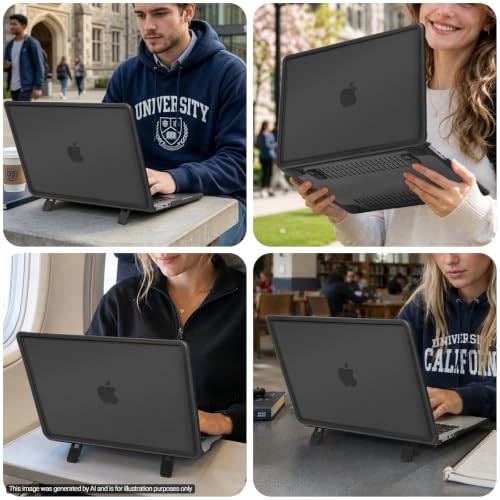 MOSISO Compatible with MacBook Air 13 inch Case M5 M4 M3 M2, Black | 4 in 1 Kit Anti-Crack Hard Shell with Kickstand for MacBook Air 13.6 inch Case 2026-2022 A3449 A3240 A3113 A2681 - color: Black