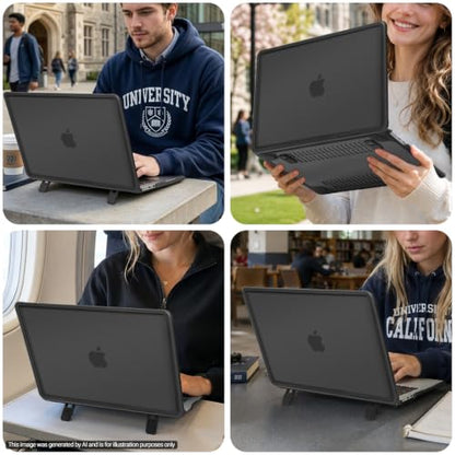 MOSISO Compatible with MacBook Air 13 inch Case M5 M4 M3 M2, Black | 4 in 1 Kit Anti-Crack Hard Shell with Kickstand for MacBook Air 13.6 inch Case 2026-2022 A3449 A3240 A3113 A2681 - color: Black